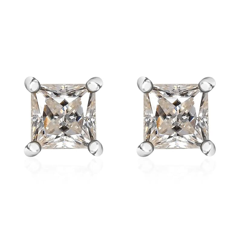 Moissanite Solitaire Stud Earrings, Platinum Over Sterling Silver Earrings, Moissanite Jewelry, Moissanite Earrings, Gifts For Her 1.40 ctw