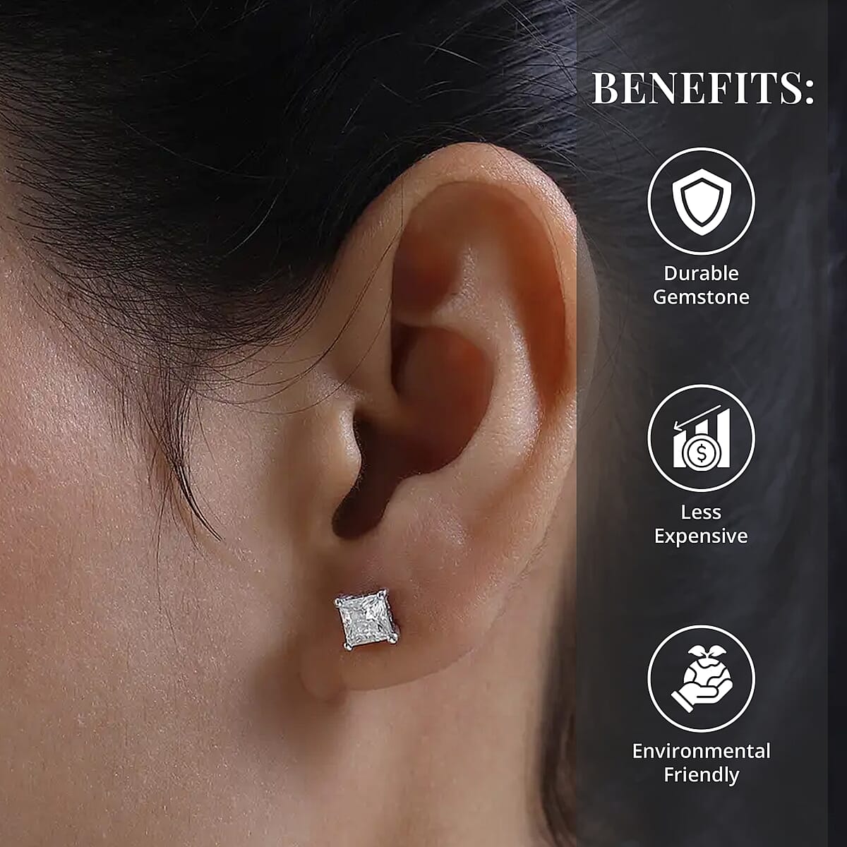 Moissanite (Sqr 5mm) Solitaire Stud Earrings in Platinum Over Sterling Silver 1.40 ctw image number 3