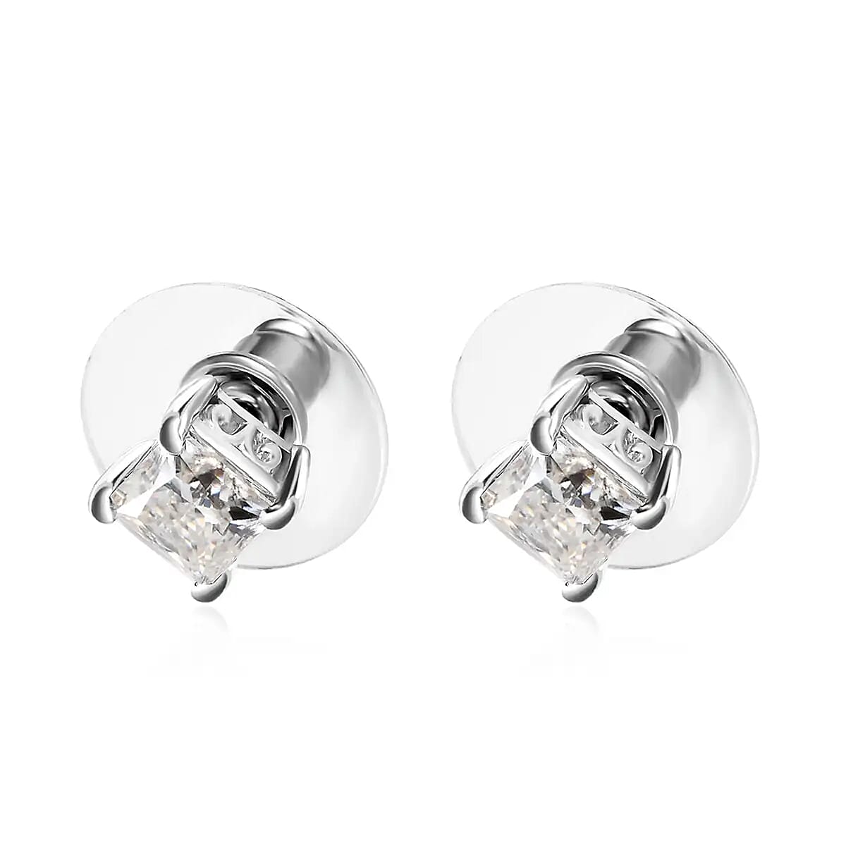 Moissanite (Sqr 5mm) Solitaire Stud Earrings in Platinum Over Sterling Silver 1.40 ctw image number 4