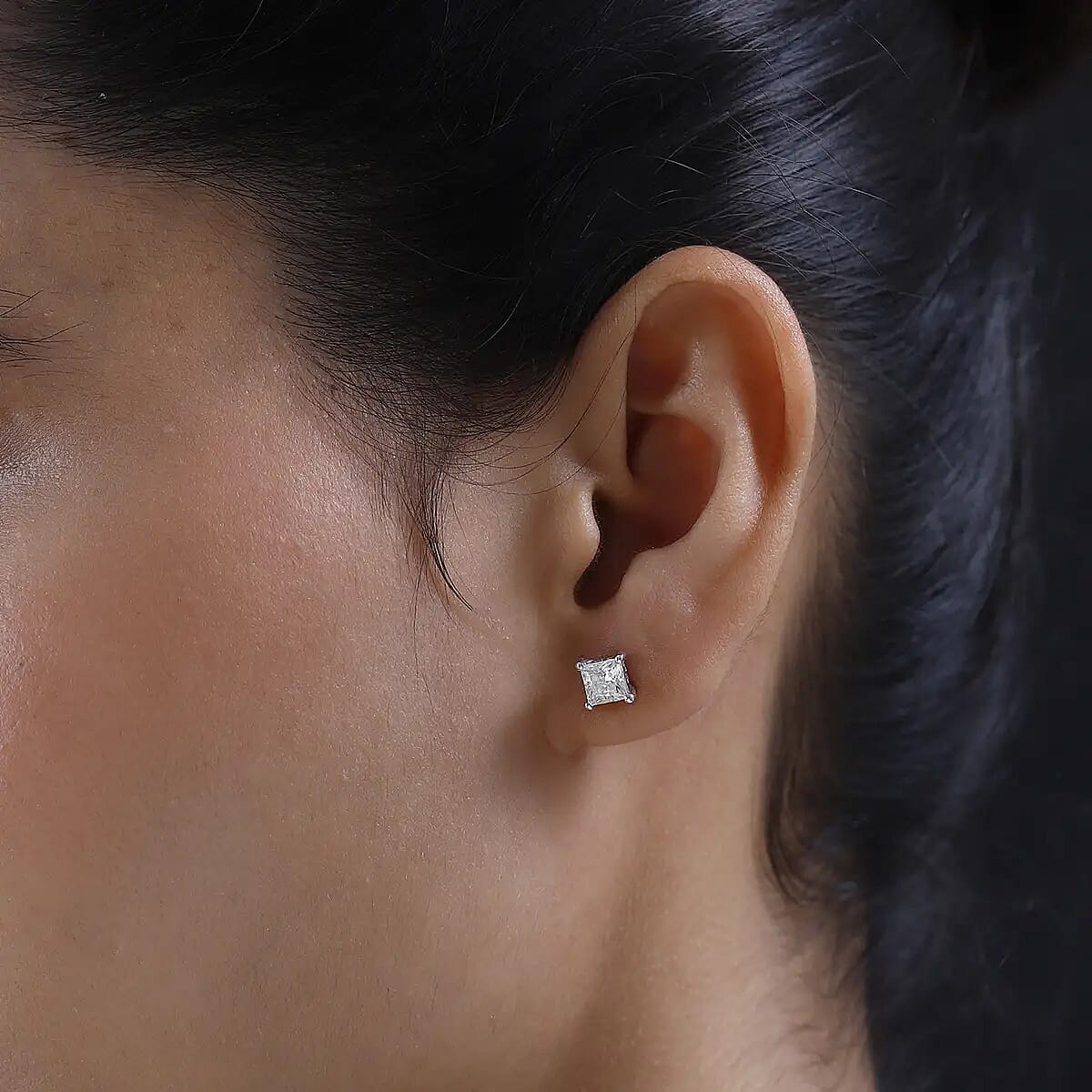 Moissanite (Sqr 5mm) Solitaire Stud Earrings in Platinum Over Sterling Silver 1.40 ctw image number 5