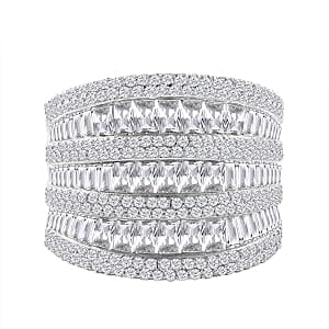 Simulated Diamond 6.20 ctw Ring in Rhodium Over Sterling Silver (Size 8.0)