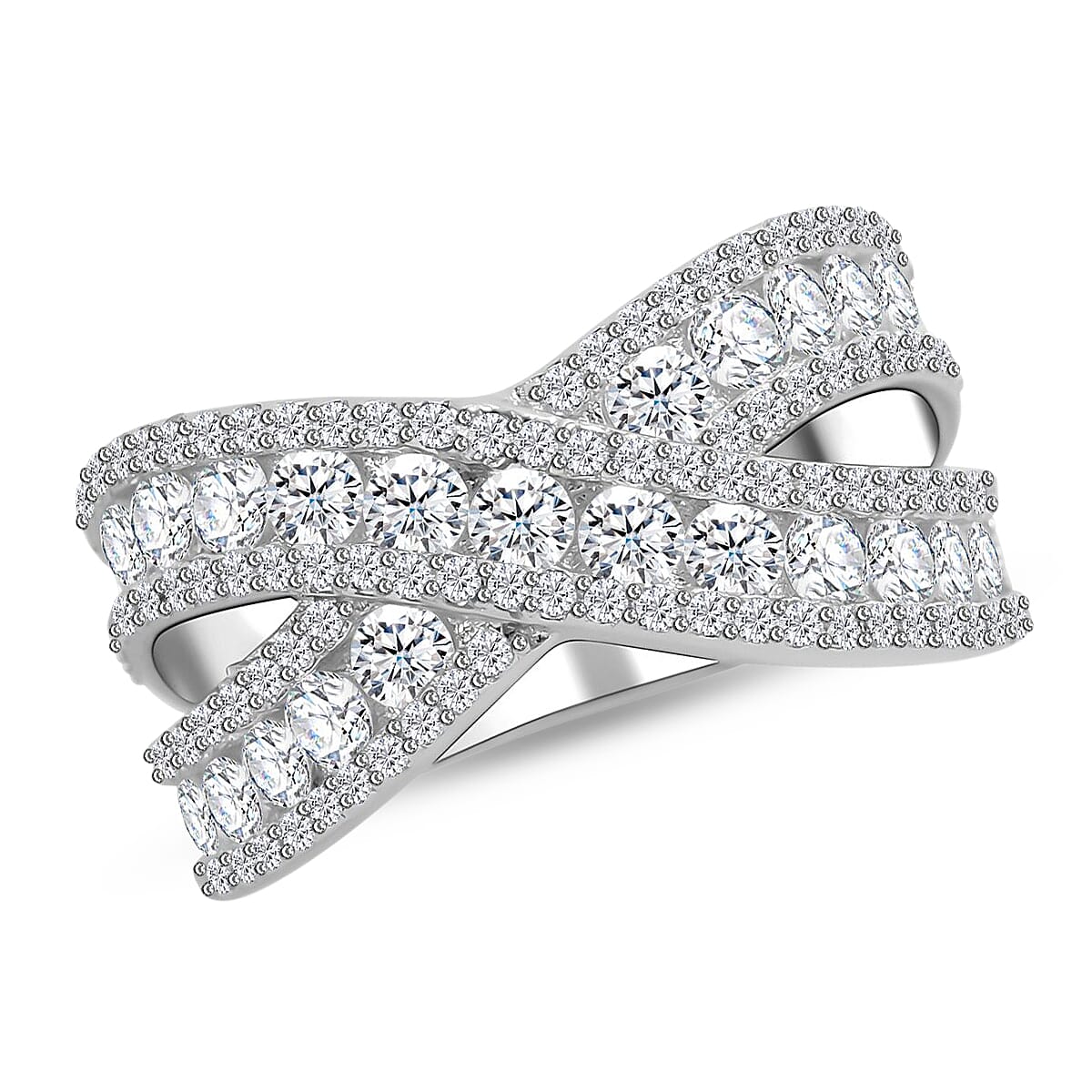 Simulated Diamond Ring in Rhodium Over Sterling Silver (Size 9.0)