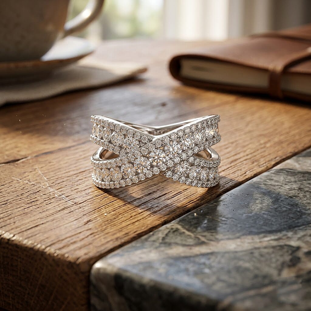 Simulated Diamond Ring in Rhodium Over Sterling Silver (Size 9.0)
