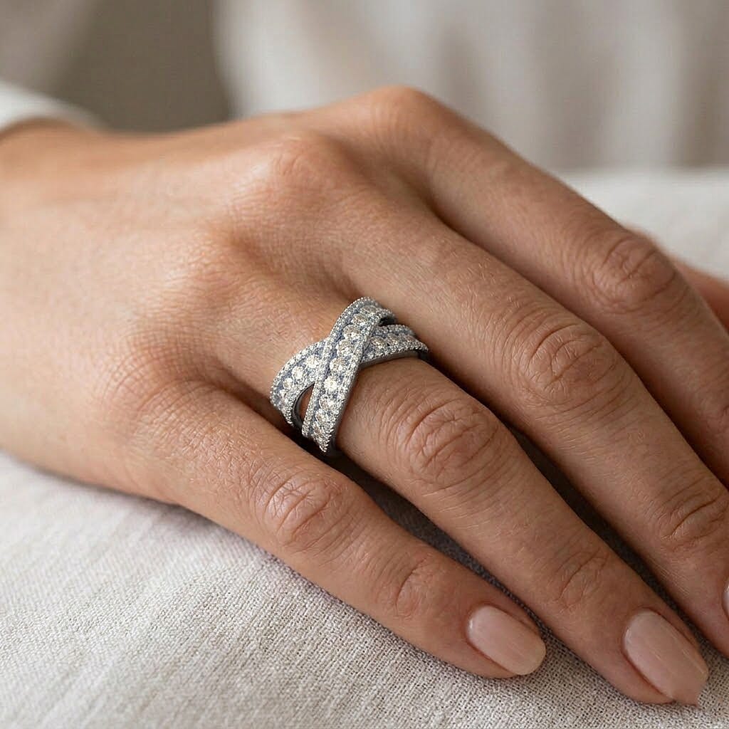 Simulated Diamond Ring in Rhodium Over Sterling Silver (Size 9.0)