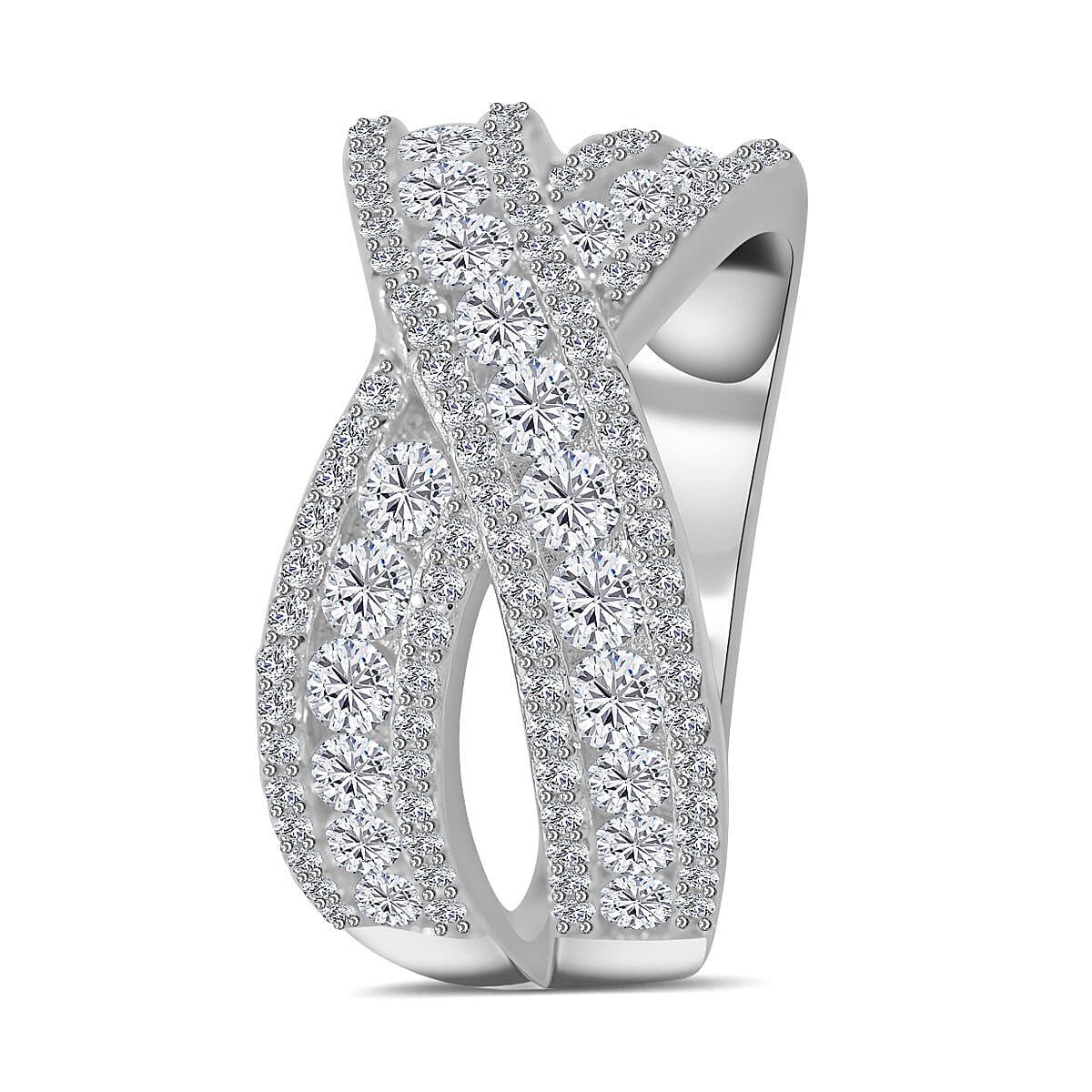 Simulated Diamond Ring in Rhodium Over Sterling Silver (Size 9.0)