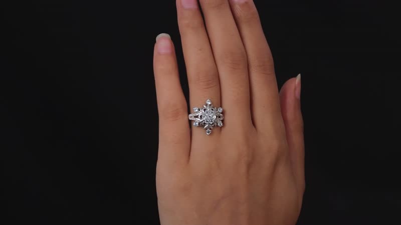 Premium Sky Blue Topaz and Moissanite Snowflake Ring in Platinum Over Sterling Silver (Size 6.0) 1.15 ctw