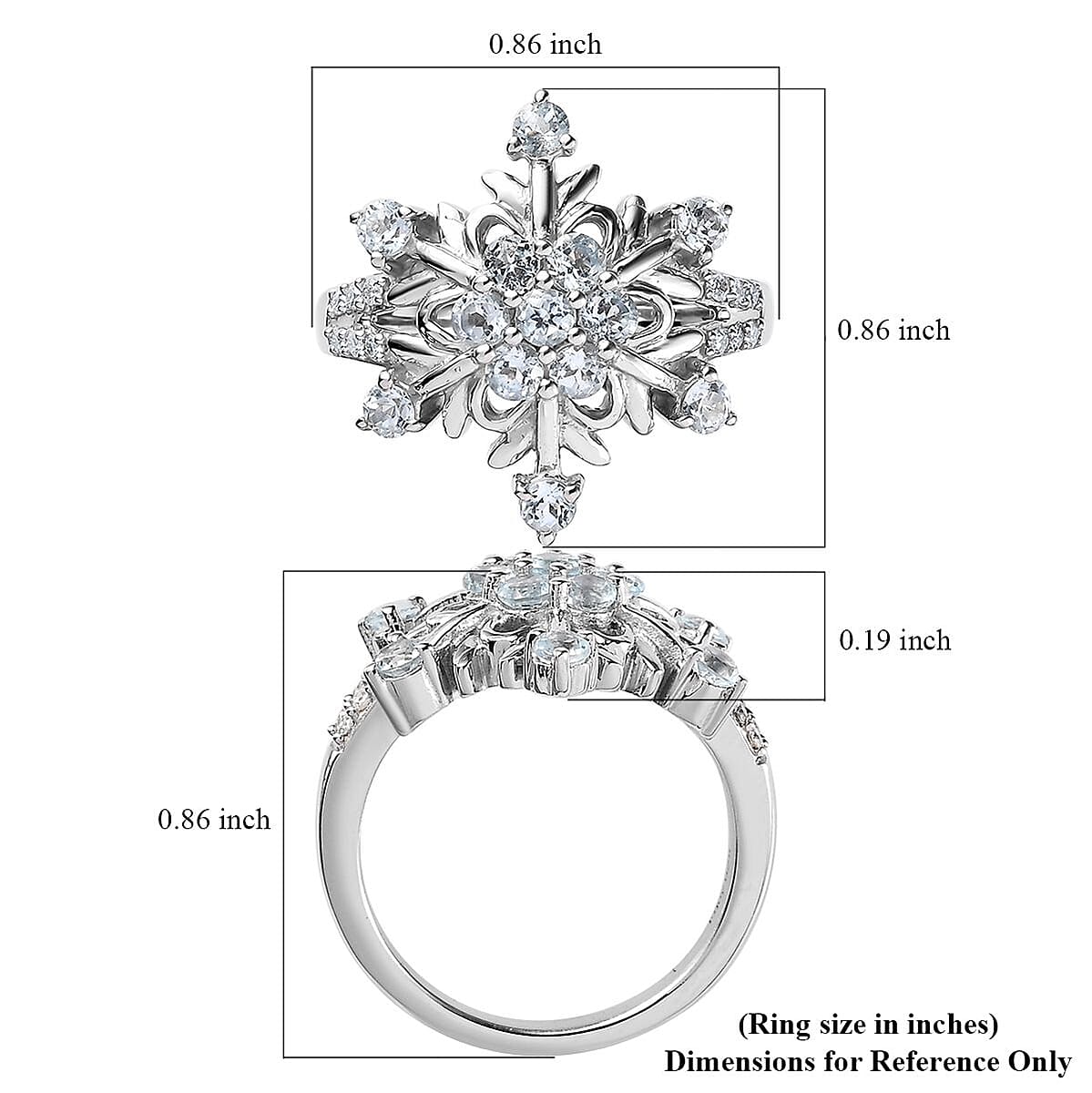 Premium Sky Blue Topaz and Moissanite Snowflake Ring in Platinum Over Sterling Silver (Size 6.0) 1.15 ctw image number 5