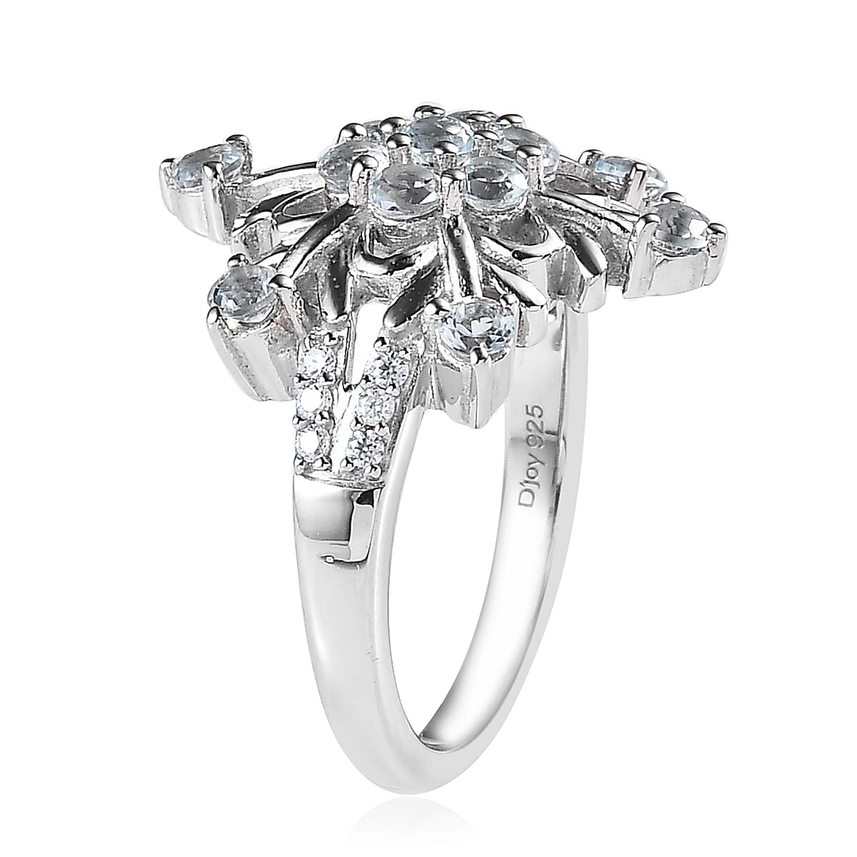 Premium Sky Blue Topaz and Moissanite Snowflake Ring in Platinum Over Sterling Silver (Size 7.0) 1.15 ctw image number 3