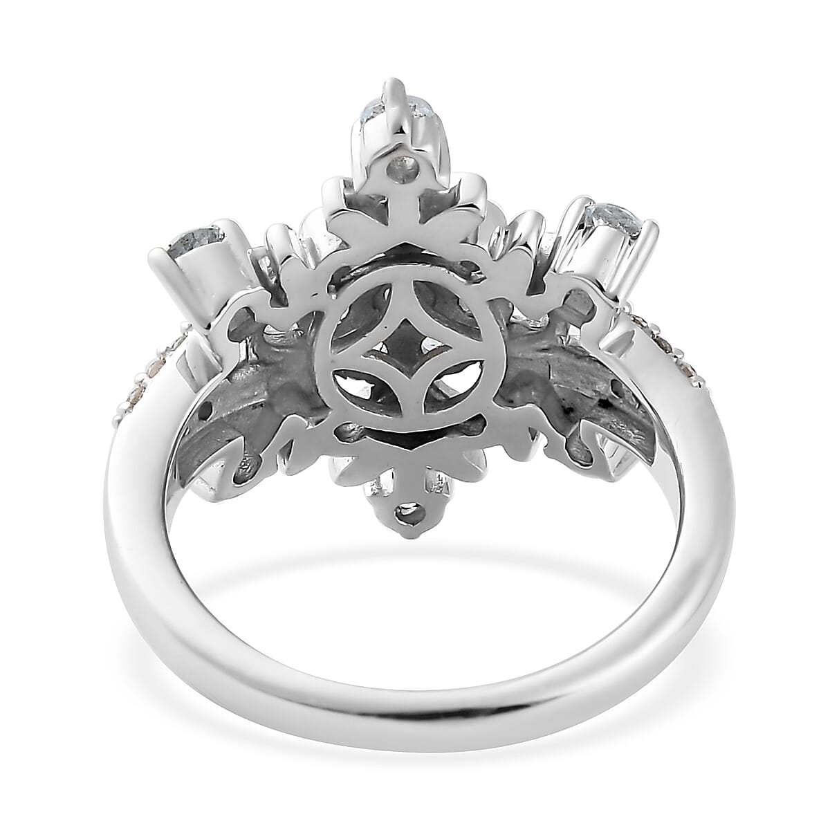 Premium Sky Blue Topaz and Moissanite Snowflake Ring in Platinum Over Sterling Silver (Size 7.0) 1.15 ctw image number 4