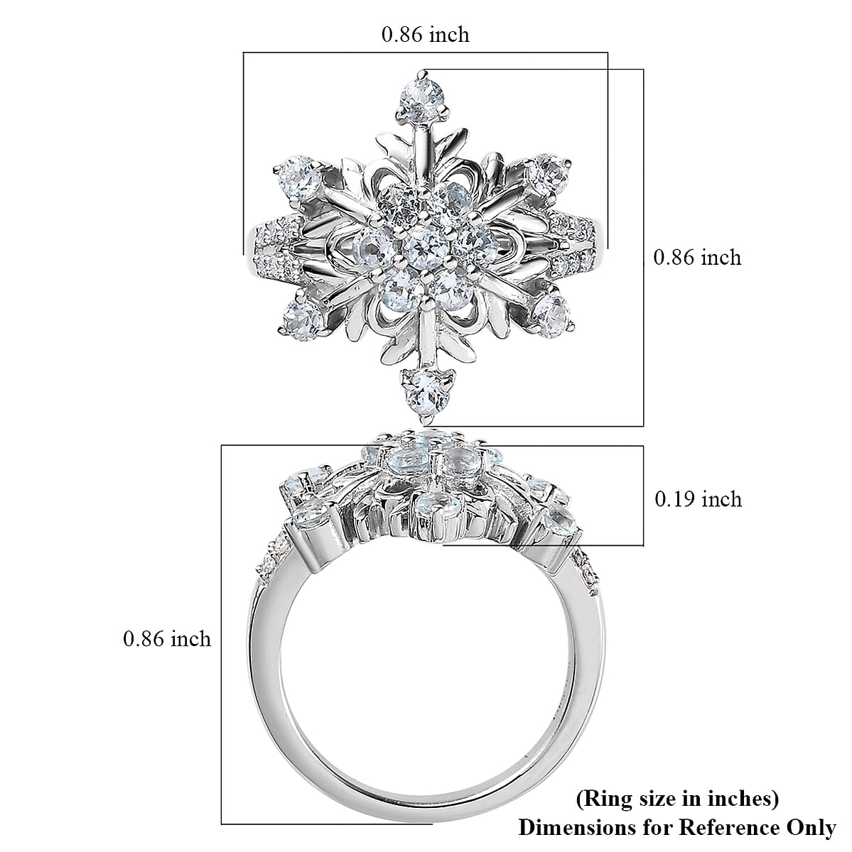 Premium Sky Blue Topaz and Moissanite Snowflake Ring in Platinum Over Sterling Silver (Size 7.0) 1.15 ctw image number 5