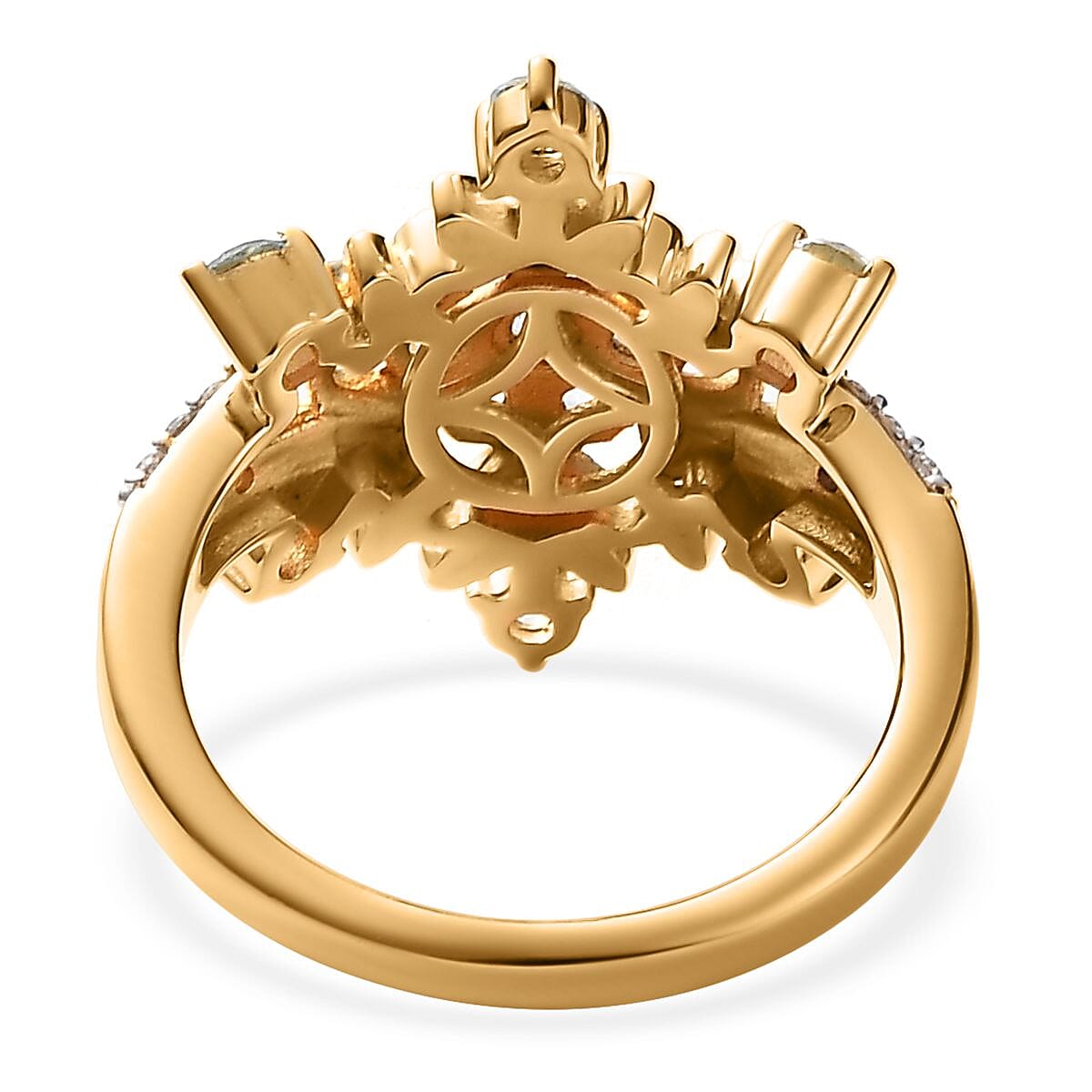Premium Sky Blue Topaz and Moissanite Snowflake Ring in Vermeil Yellow Gold Over Sterling Silver (Size 6.0) 1.15 ctw image number 4