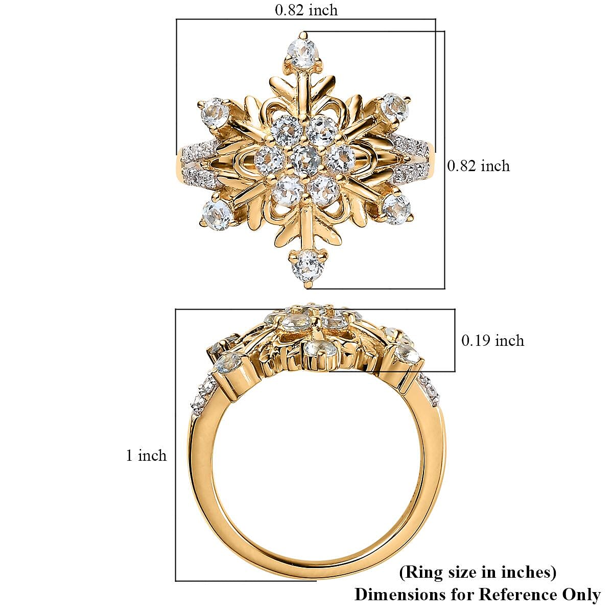 Premium Sky Blue Topaz and Moissanite Snowflake Ring in Vermeil Yellow Gold Over Sterling Silver (Size 8.0) 1.15 ctw image number 5