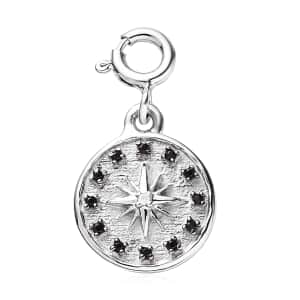 Moissanite and Thai Black Spinel Celestial Star Medallion Charm in Platinum Over Sterling Silver 0.10 ctw