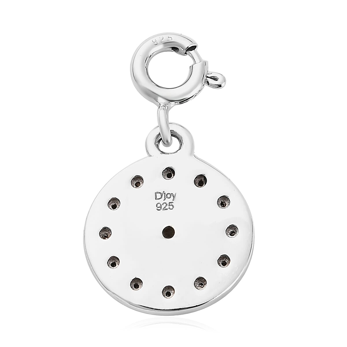 Moissanite and Thai Black Spinel Celestial Star Medallion Charm in Platinum Over Sterling Silver 0.10 ctw