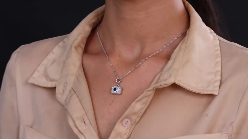 Thai Black Spinel and Moissanite Camera Charm in Platinum Over Sterling Silver 0.35 ctw
