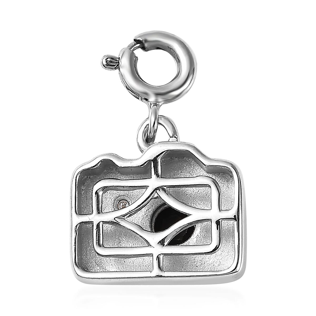 Thai Black Spinel and Moissanite Camera Charm in Platinum Over Sterling Silver 0.35 ctw image number 4