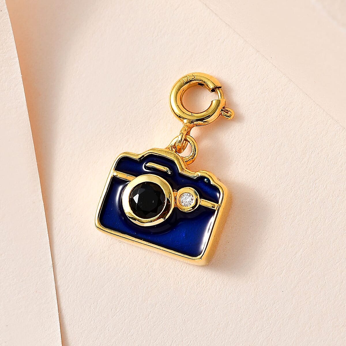 Thai Black Spinel and Moissanite Camera Charm in Vermeil Yellow Gold Over Sterling Silver 0.35 ctw image number 1