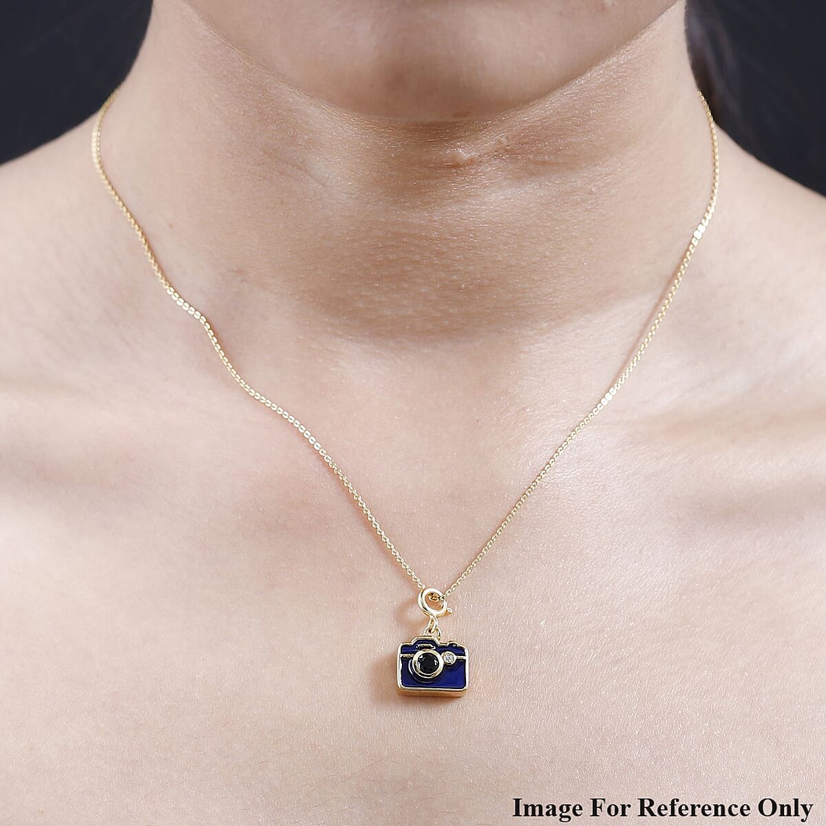 Thai Black Spinel and Moissanite Camera Charm in Vermeil Yellow Gold Over Sterling Silver 0.35 ctw image number 2