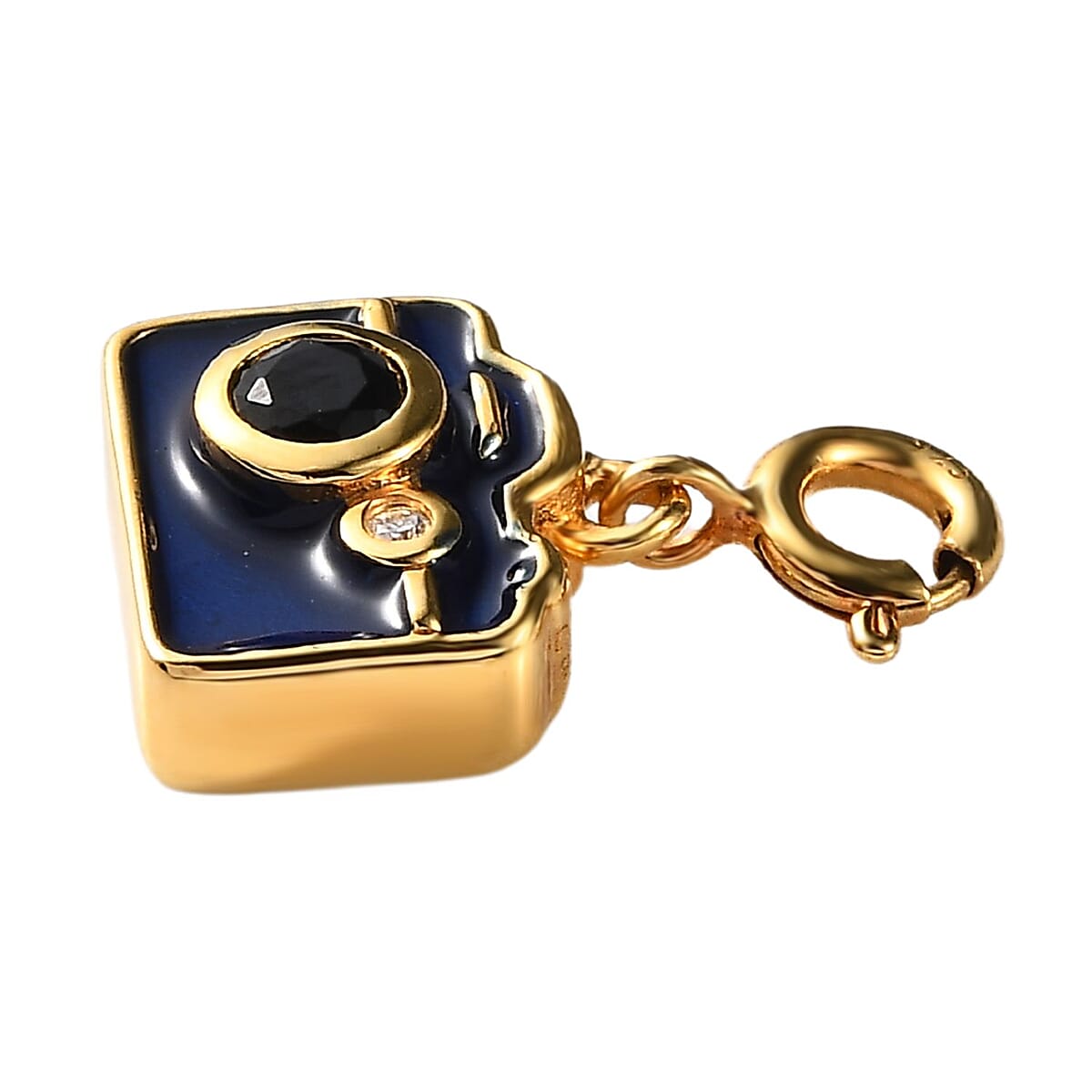 Thai Black Spinel and Moissanite Camera Charm in Vermeil Yellow Gold Over Sterling Silver 0.35 ctw image number 3