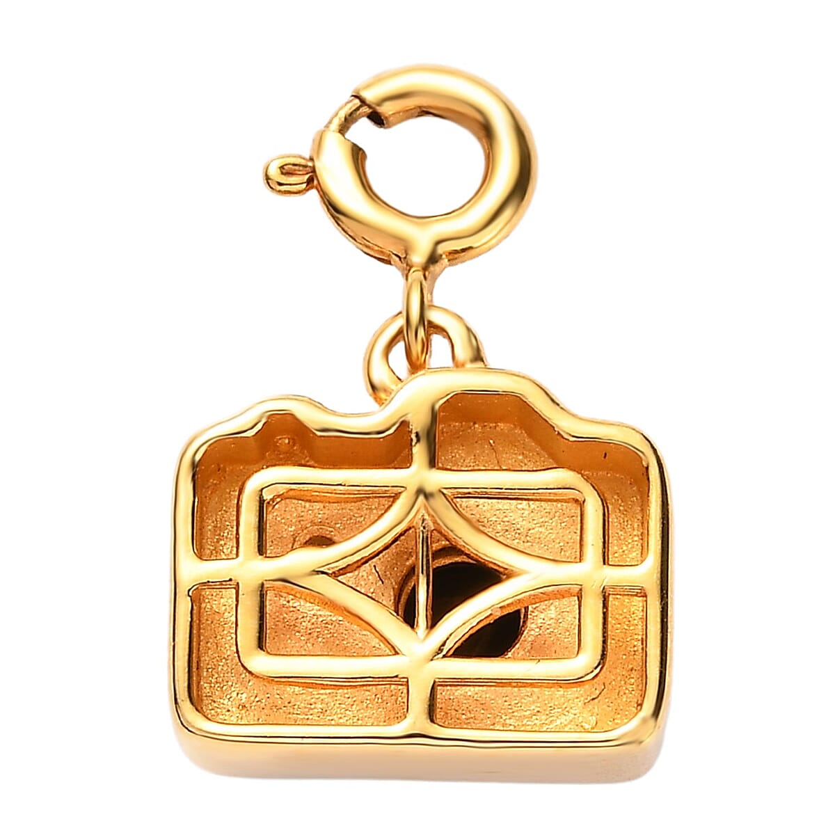 Thai Black Spinel and Moissanite Camera Charm in Vermeil Yellow Gold Over Sterling Silver 0.35 ctw image number 4