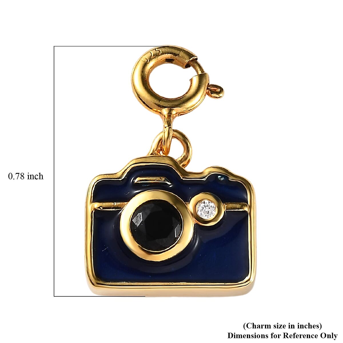 Thai Black Spinel and Moissanite Camera Charm in Vermeil Yellow Gold Over Sterling Silver 0.35 ctw image number 5