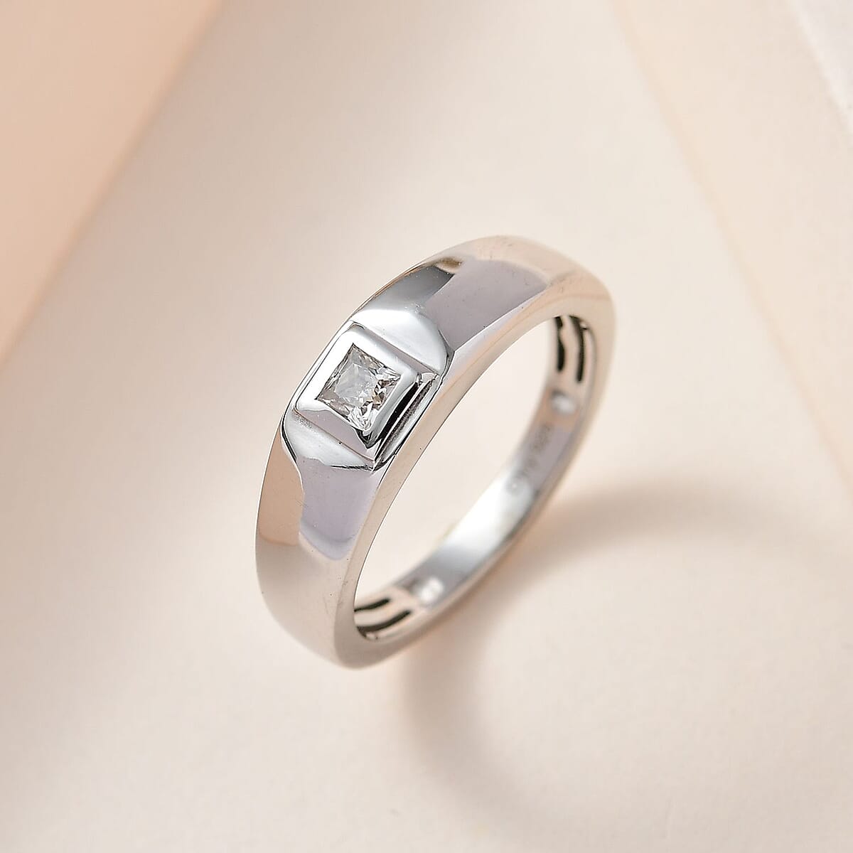 Moissanite Solitaire Ring in Platinum Over Sterling Silver (Size 6.0) 0.15 ctw image number 1