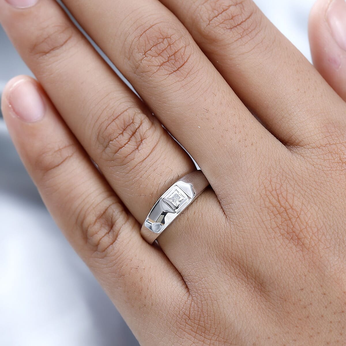 Moissanite Solitaire Ring in Platinum Over Sterling Silver (Size 6.0) 0.15 ctw image number 2