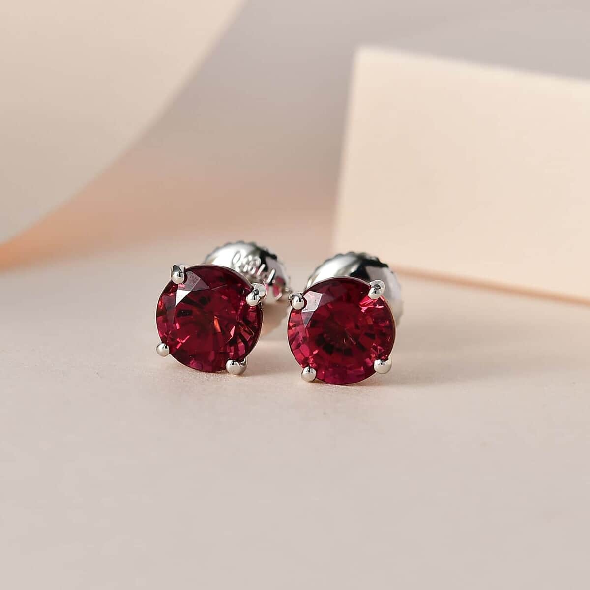 Rhapsody 950 Platinum AAAA Ouro Fino Rubellite Solitaire Stud Earrings 2.10 ctw image number 1