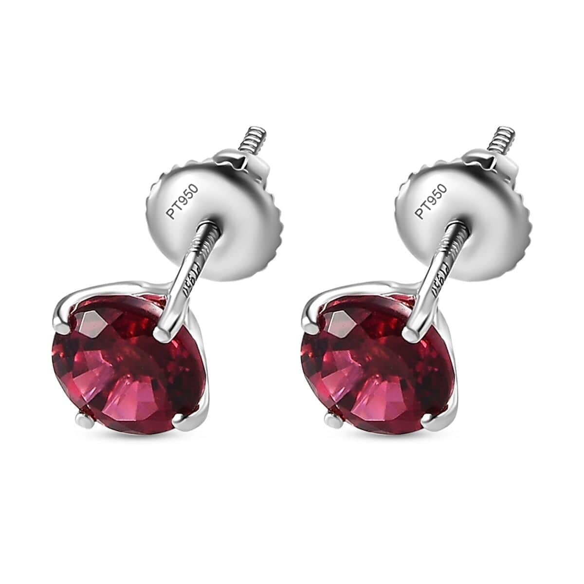 Rhapsody 950 Platinum AAAA Ouro Fino Rubellite Solitaire Stud Earrings 2.10 ctw image number 3