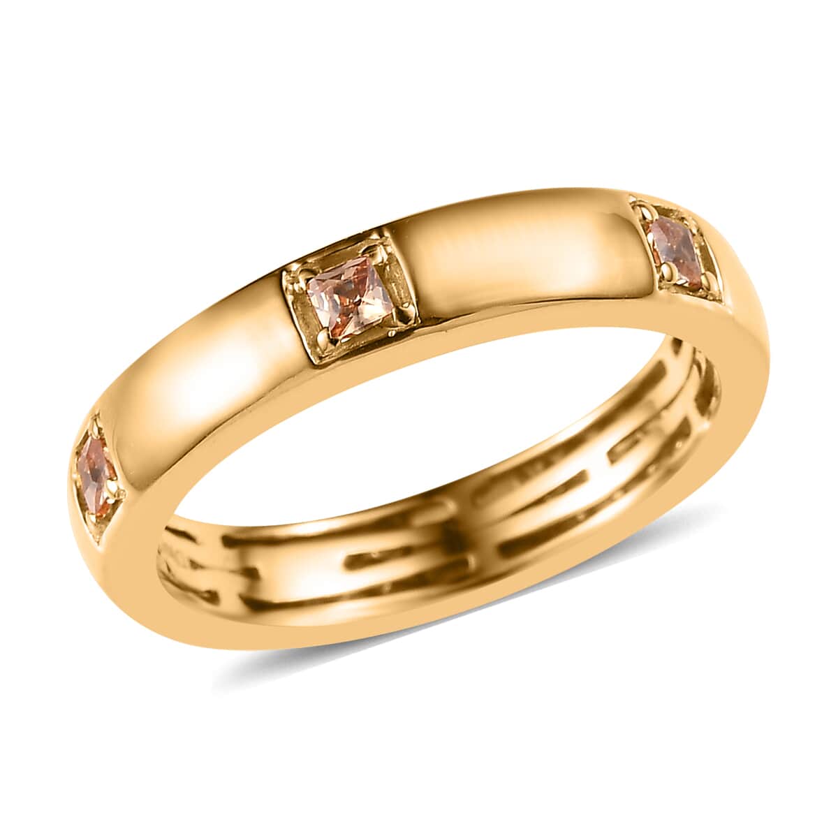 Simulated Champagne Diamond Band Ring in Vermeil Yellow Gold Over Sterling Silver (Size 7.0) 0.50 ctw image number 0