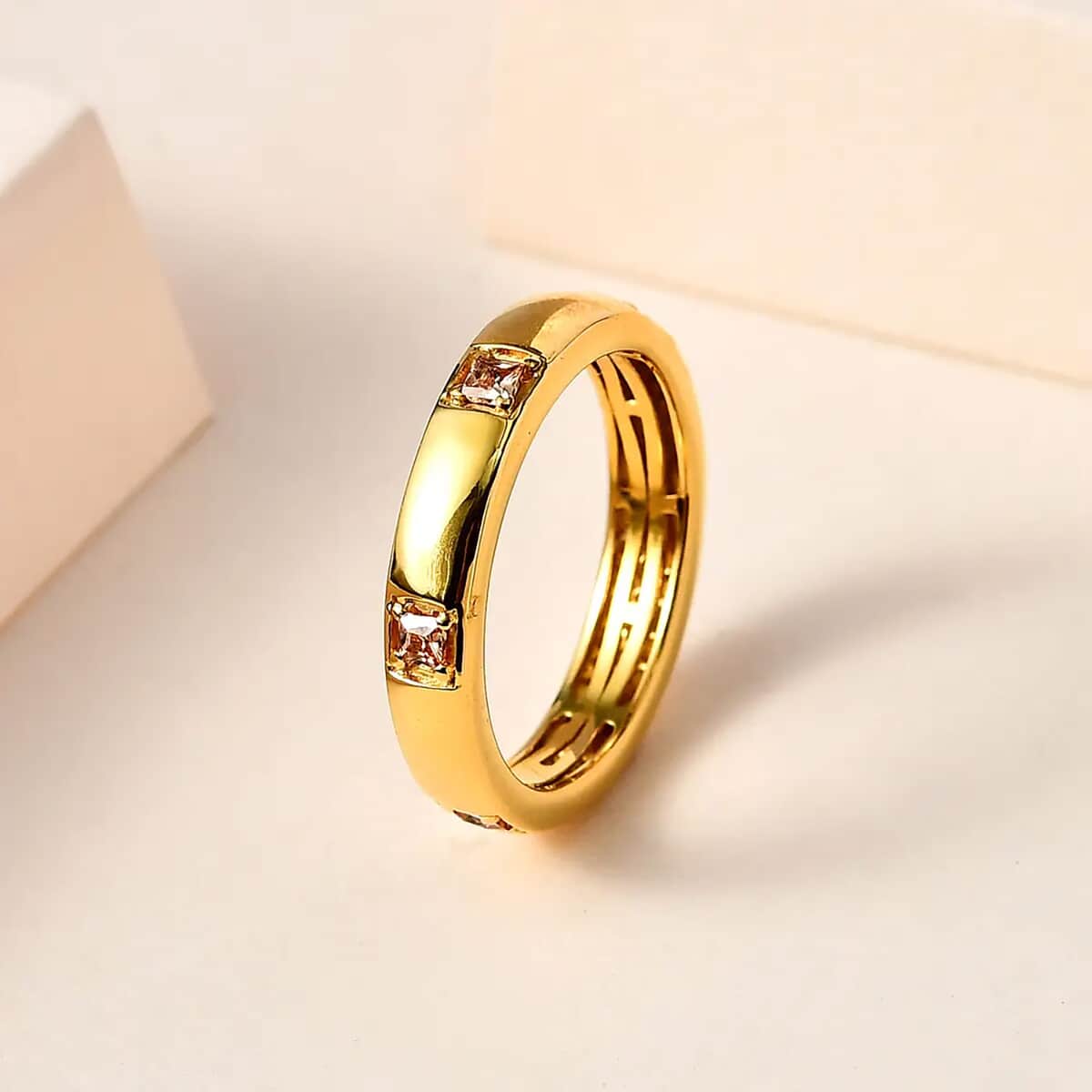 Simulated Champagne Diamond Band Ring in Vermeil Yellow Gold Over Sterling Silver (Size 7.0) 0.50 ctw image number 1