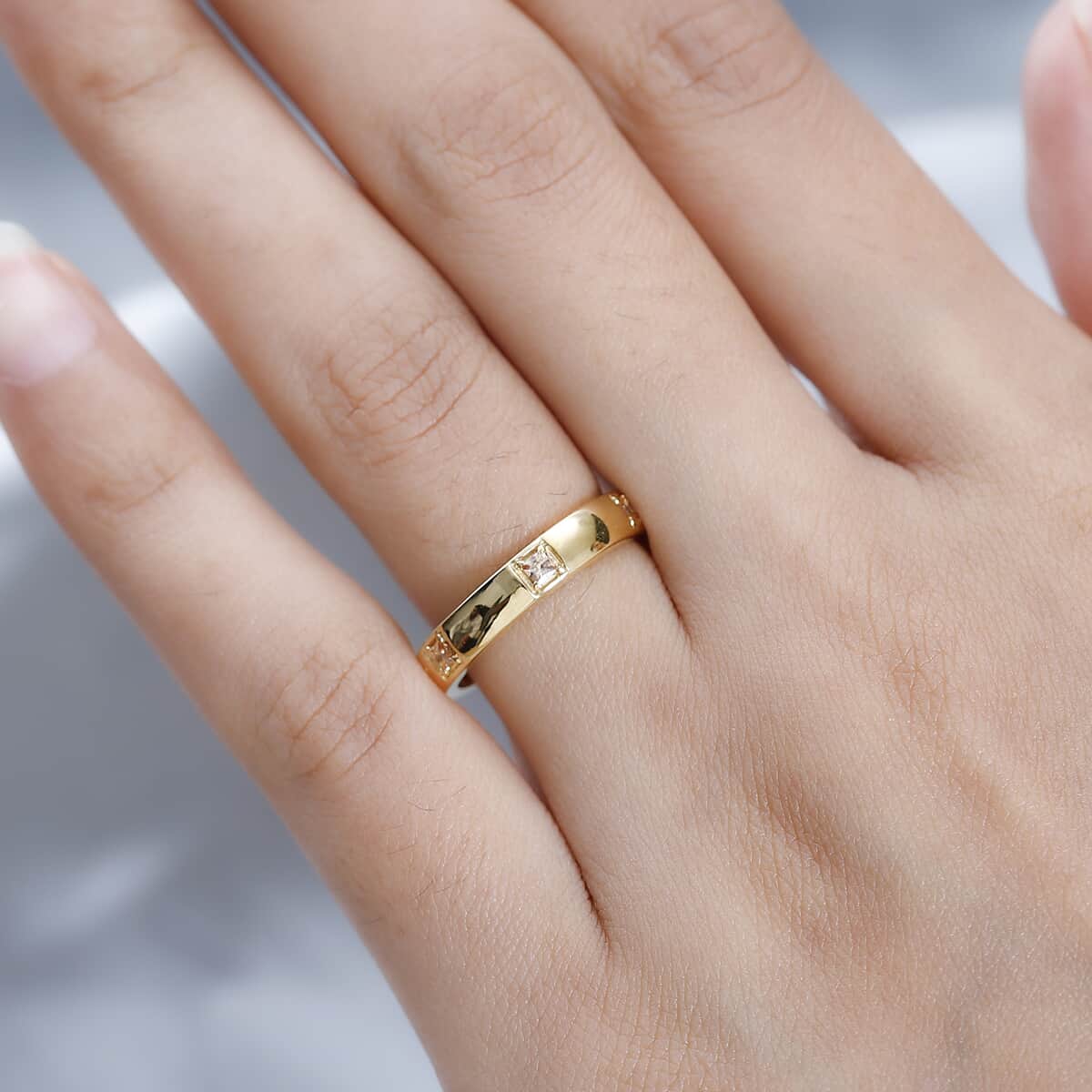 Simulated Champagne Diamond Band Ring in Vermeil Yellow Gold Over Sterling Silver (Size 7.0) 0.50 ctw image number 2