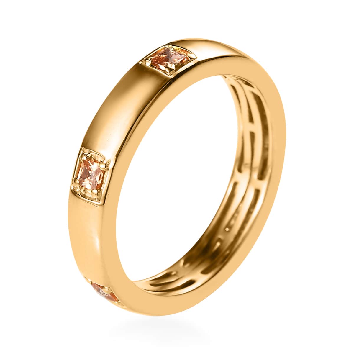 Simulated Champagne Diamond Band Ring in Vermeil Yellow Gold Over Sterling Silver (Size 7.0) 0.50 ctw image number 3