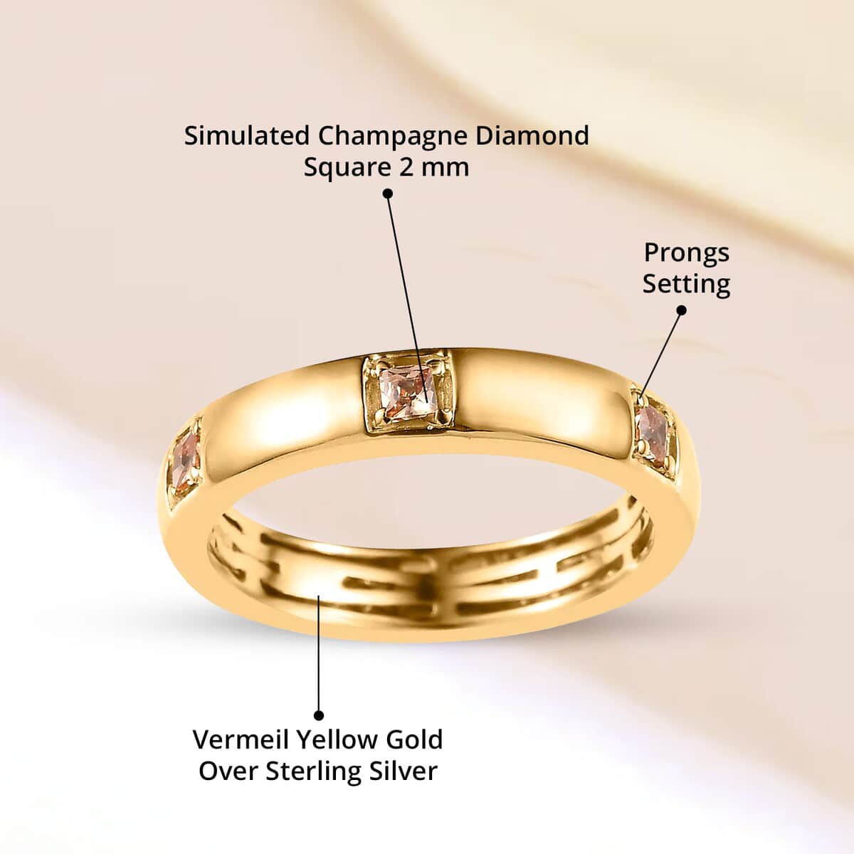 Simulated Champagne Diamond Band Ring in Vermeil Yellow Gold Over Sterling Silver (Size 7.0) 0.50 ctw image number 4