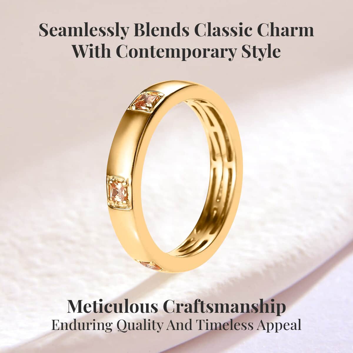 Simulated Champagne Diamond Band Ring in Vermeil Yellow Gold Over Sterling Silver (Size 8.0) 0.50 ctw image number 3