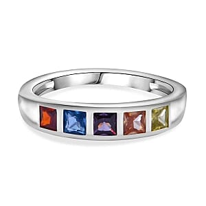 Multi Color CZ 1.31 ctw Ring in Rhodium Over Sterling Silver (Size 8)
