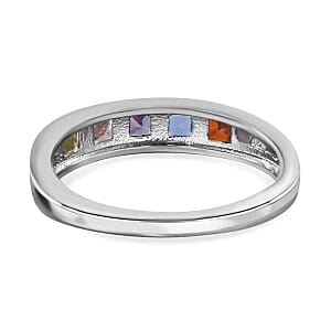 Multi Color CZ 1.31 ctw Ring in Rhodium Over Sterling Silver (Size 8)