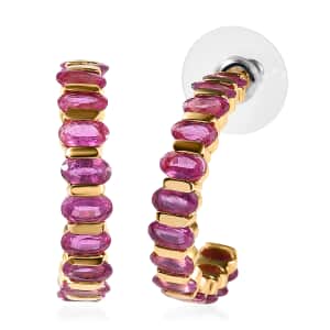 Pink Ruby (FF) J-Hoop Earrings in Vermeil Yellow Gold Over Sterling Silver 7.85 ctw