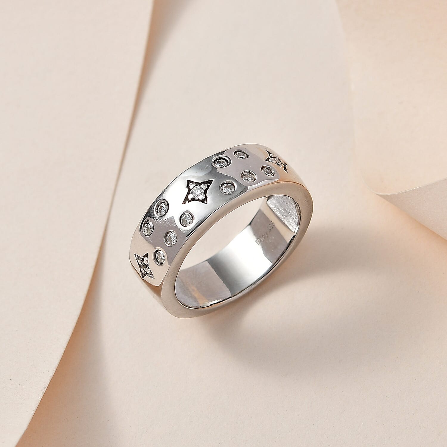 Moissanite Celestial Band Ring in Platinum Over Sterling Silver (Size 6.0) 0.25 ctw