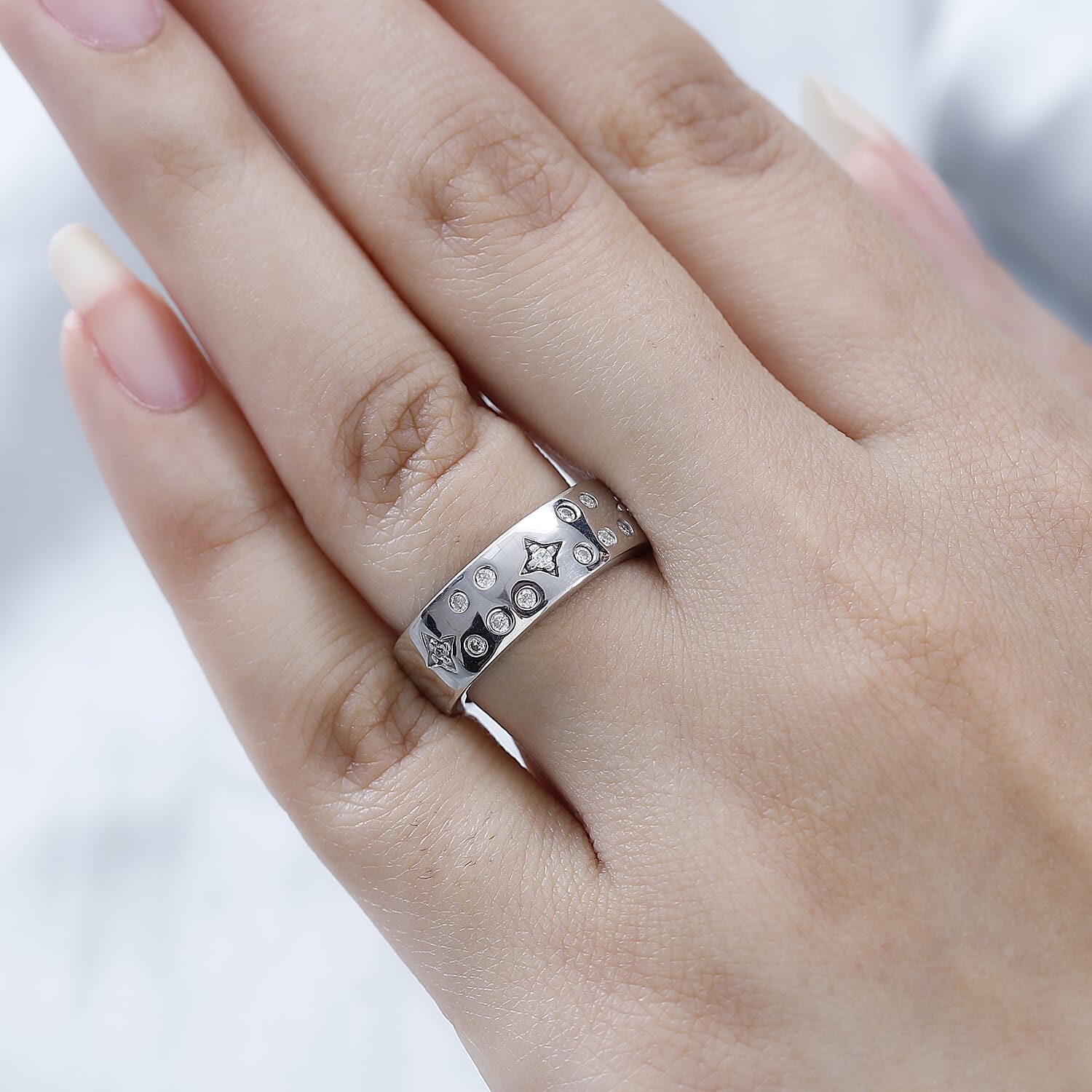 Moissanite Celestial Band Ring in Platinum Over Sterling Silver (Size 6.0) 0.25 ctw