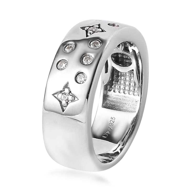Moissanite Celestial Band Ring in Platinum Over Sterling Silver (Size 6.0) 0.25 ctw