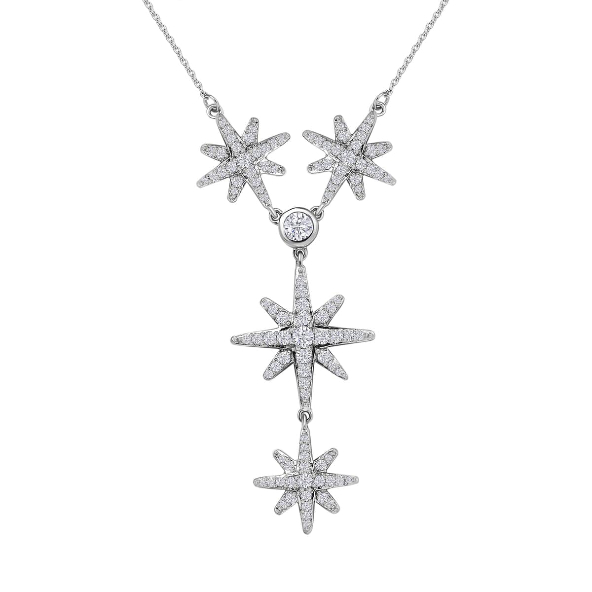 Moissanite Celestial Stars Lariat Necklace 18 Inches in Platinum Over Sterling Silver 1.85 ctw image number 0