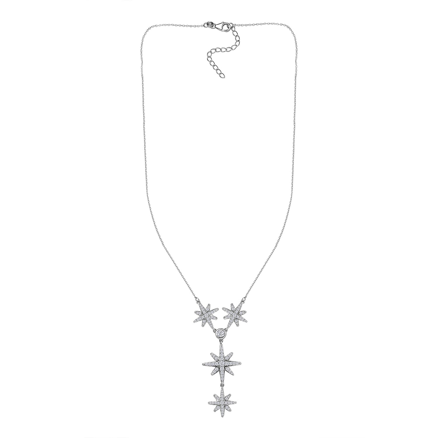 Moissanite Celestial Stars Lariat Necklace 18 Inches in Platinum Over Sterling Silver 1.85 ctw