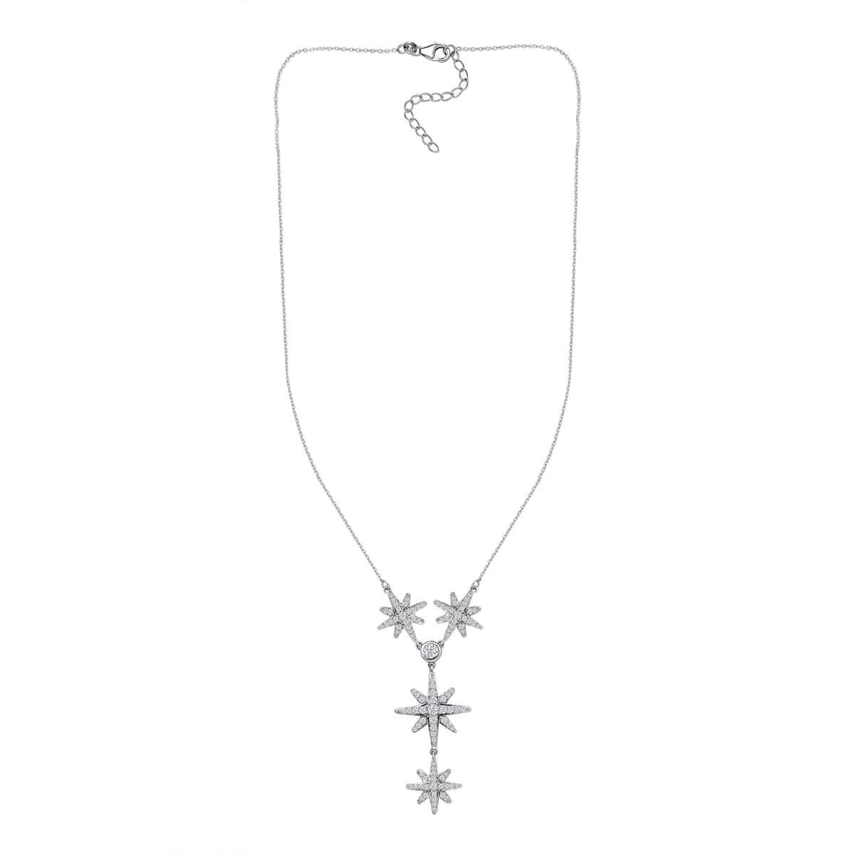 Moissanite Celestial Stars Lariat Necklace 18 Inches in Platinum Over Sterling Silver 1.85 ctw image number 3