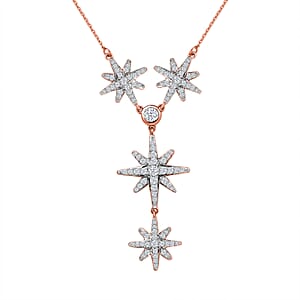 Moissanite Celestial Stars Lariat Necklace 18 Inches in Vermeil Rose Gold Over Sterling Silver 1.85 ctw
