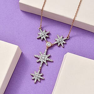 Moissanite Celestial Stars Lariat Necklace 18 Inches in Vermeil Rose Gold Over Sterling Silver 1.85 ctw
