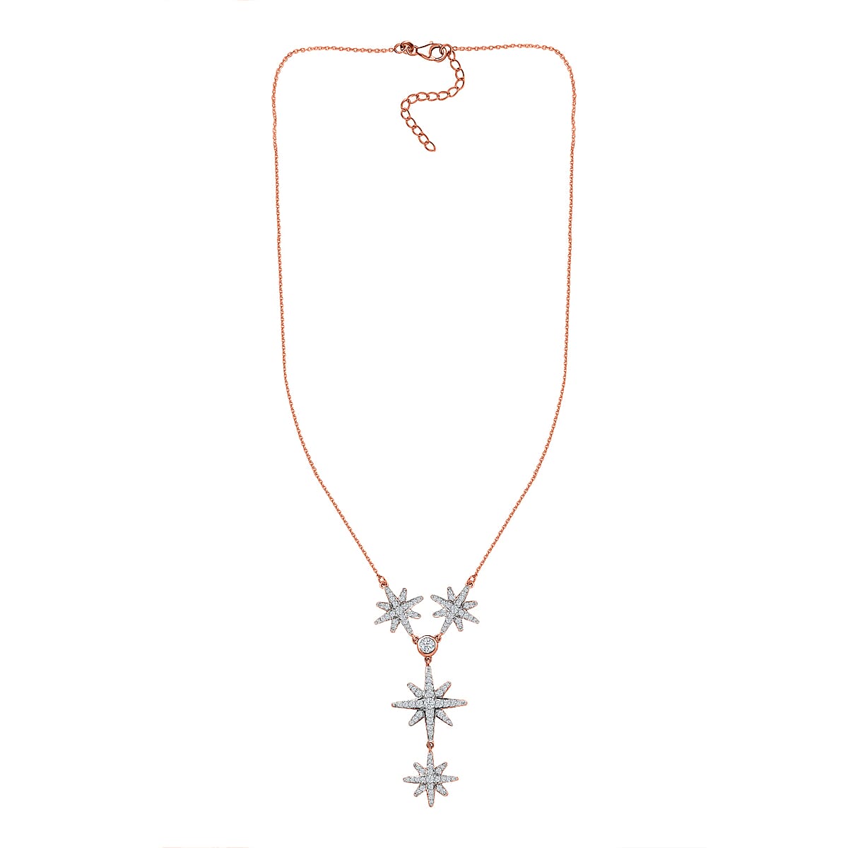 Moissanite Celestial Stars Lariat Necklace 18 Inches in Vermeil Rose Gold Over Sterling Silver 1.85 ctw image number 3