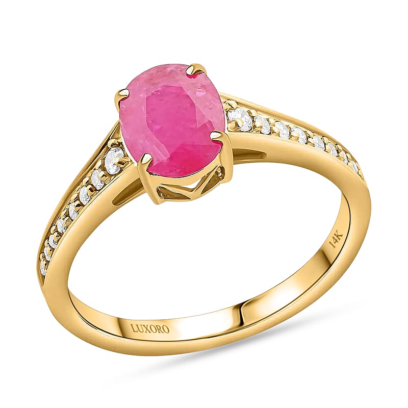 Certified & Appraised Luxoro AAA Montepuez Ruby and Diamond 2.50 ctw Ring in 14K Yellow Gold, Gold Wedding Ring (Size 5.5)