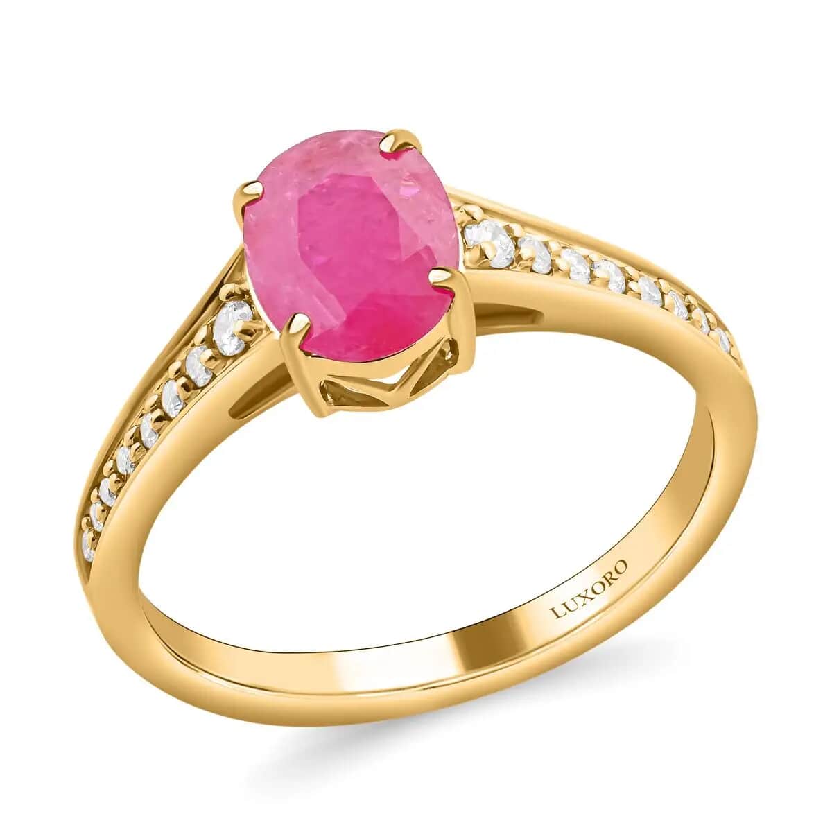 Luxoro Certified & Appraised AAA Montepuez Ruby Ring, Diamond Accent Ring, 14K Yellow Gold Ring, Gold Wedding Ring 2.50 ctw image number 0