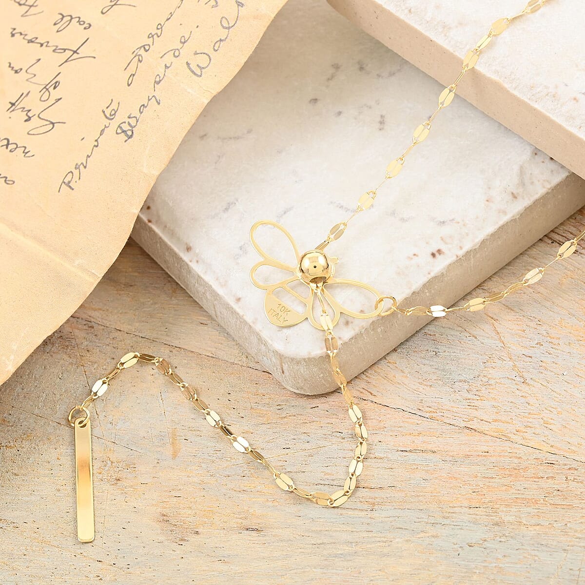 Italian 10K Yellow Gold Slider Bee Necklace 28 Inches 1.20 Grams image number 1